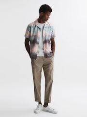 Reiss Blue Multi Riley Printed Cuban Collar Button Through T-Shirt - Image 3 of 4