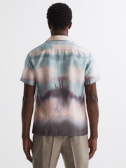 Reiss Blue Multi Riley Printed Cuban Collar Button Through T-Shirt - Image 4 of 4