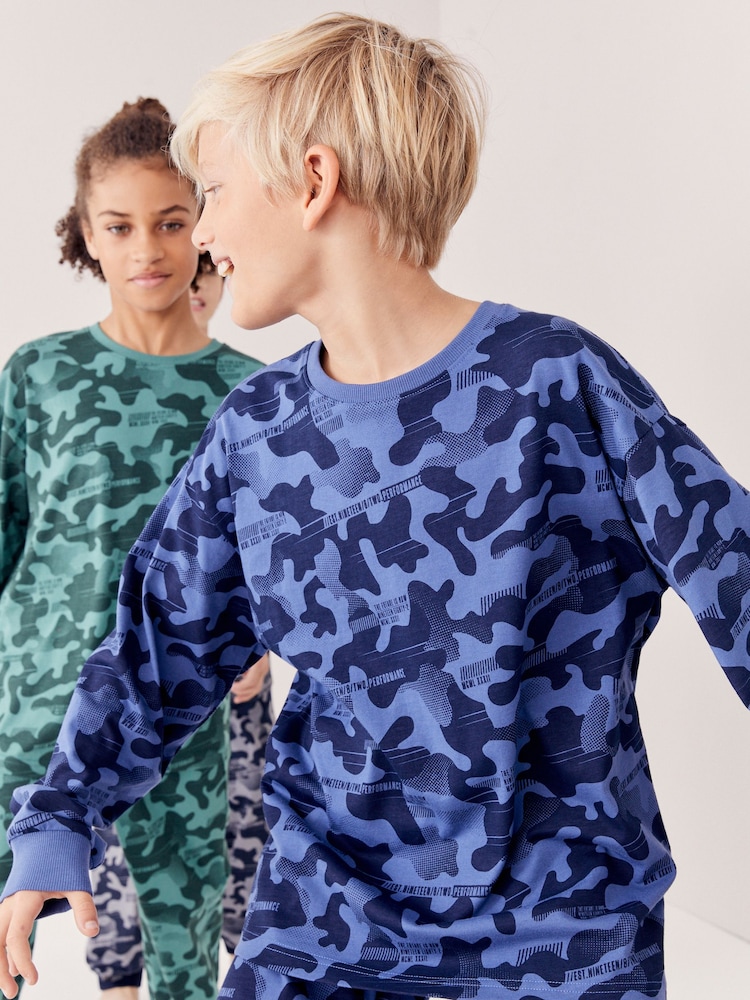Grey/Blue/Green Camouflage Long Sleeve Pyjamas 3 Pack (3-16yrs) - Image 9 of 10