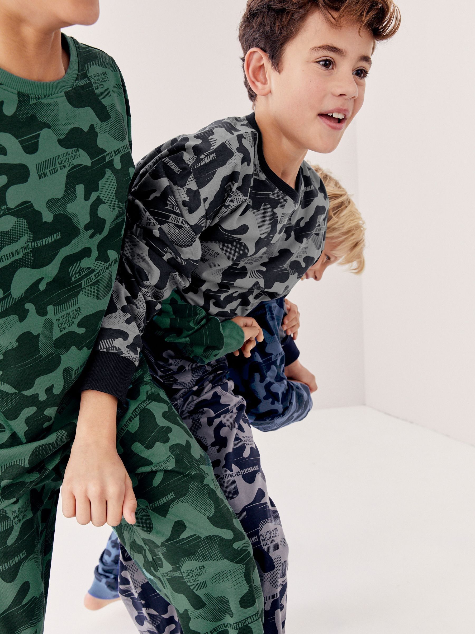 Buy Grey/Blue/Green Camouflage Long Sleeve Pyjamas 3 Pack (3-16yrs ...