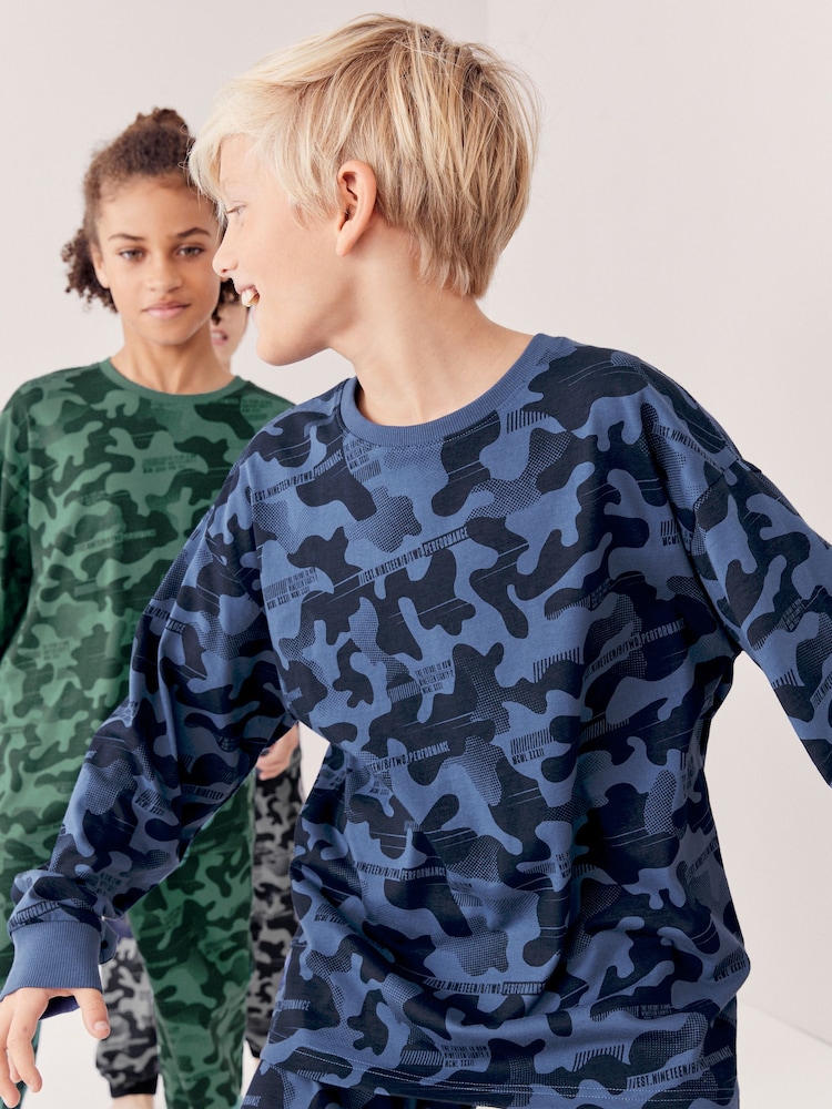 Grey/Blue/Green Camouflage 3 Pack Long Sleeve Pyjamas (3-16yrs) - Image 2 of 10