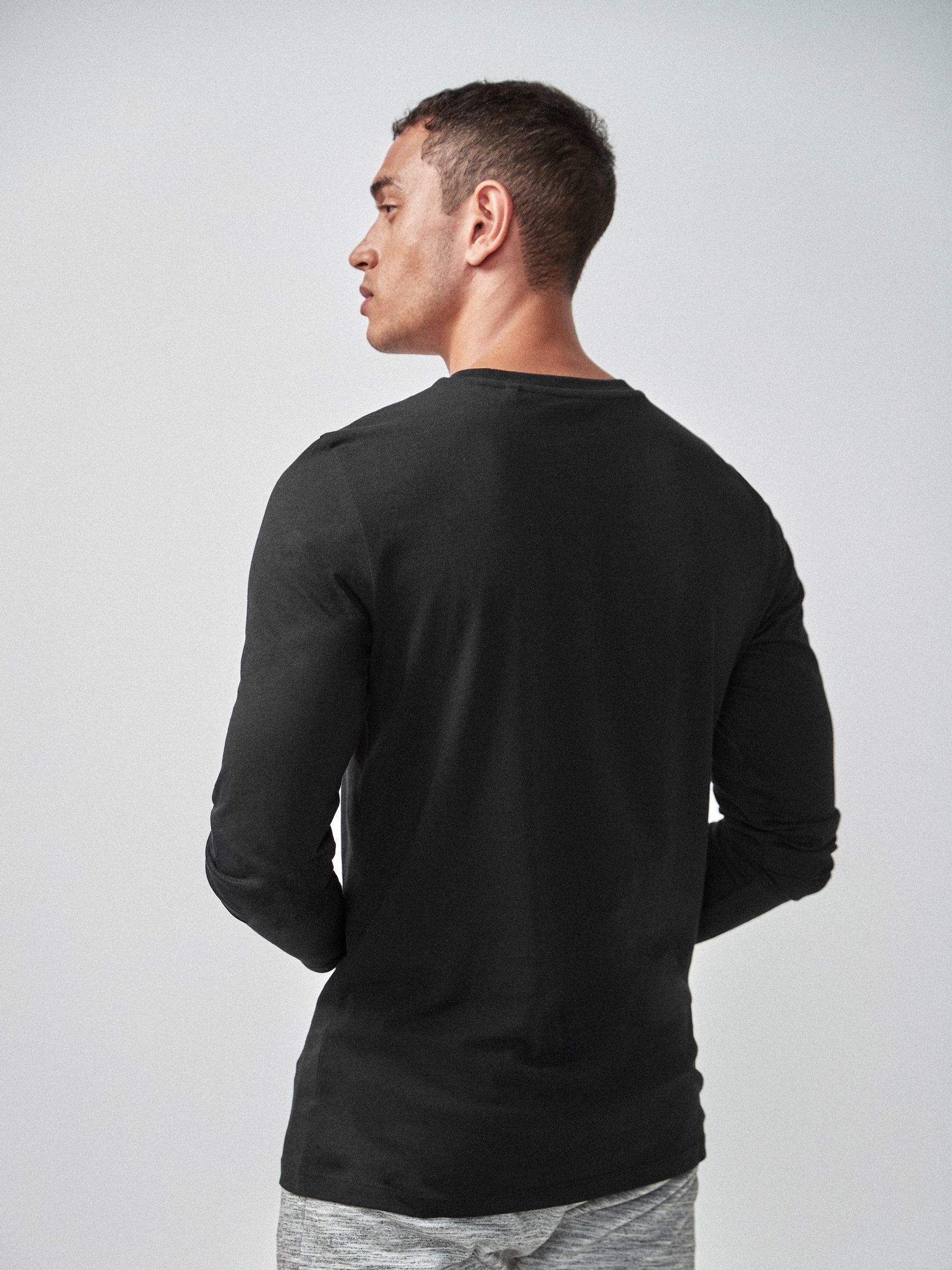 Buy Black Slim Fit Long Sleeve Crew Neck 100% Cotton T-Shirt from Next USA