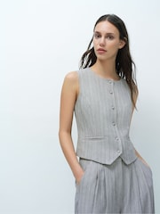French Connection Black Enya Pinstripe Waistcoat - Image 3 of 6
