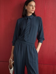 French Connection Blue Erma Pin Stripe Tie T-Shirt - Image 1 of 7