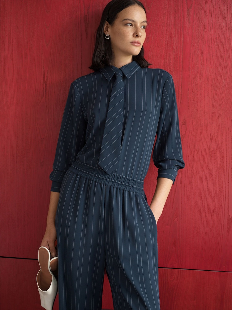 French Connection Blue Erma Pin Stripe Tie T-Shirt - Image 1 of 7