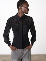 French Connection Black Arezzo Corset Shirt - Image 1 of 7