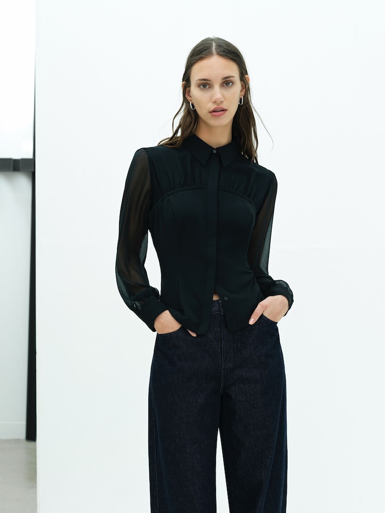 French Connection Black Arezzo Corset Shirt - Image 2 of 7