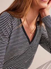 Boden Navy 100% Cotton V-Neck Long Sleeve Top - Image 2 of 5