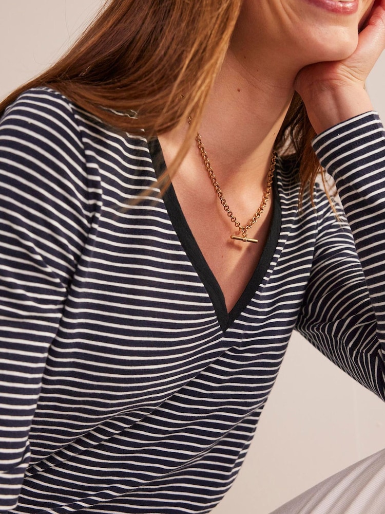 Boden Navy 100% Cotton V-Neck Long Sleeve Top - Image 2 of 5