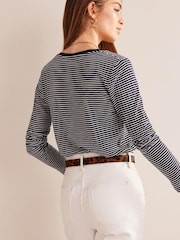 Boden Navy 100% Cotton V-Neck Long Sleeve Top - Image 3 of 5
