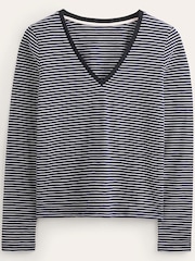 Boden Navy 100% Cotton V-Neck Long Sleeve Top - Image 5 of 5