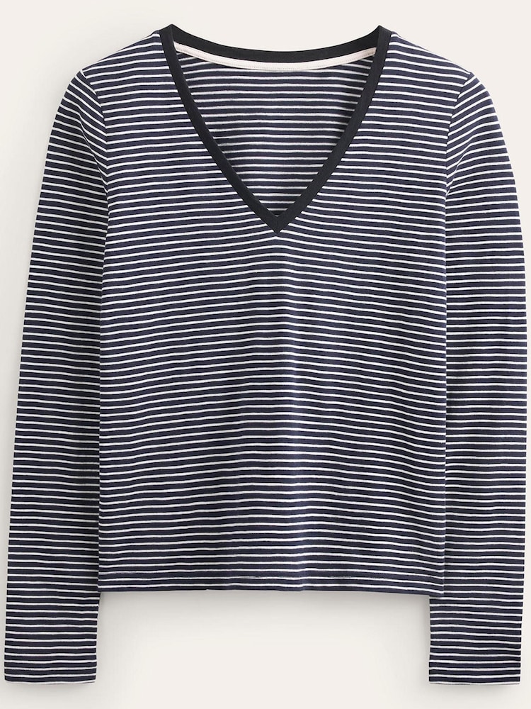 Boden Navy 100% Cotton V-Neck Long Sleeve Top - Image 5 of 5
