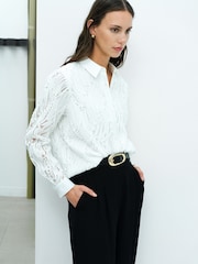 French Connection White Margot Textured Shirt - Image 1 of 6