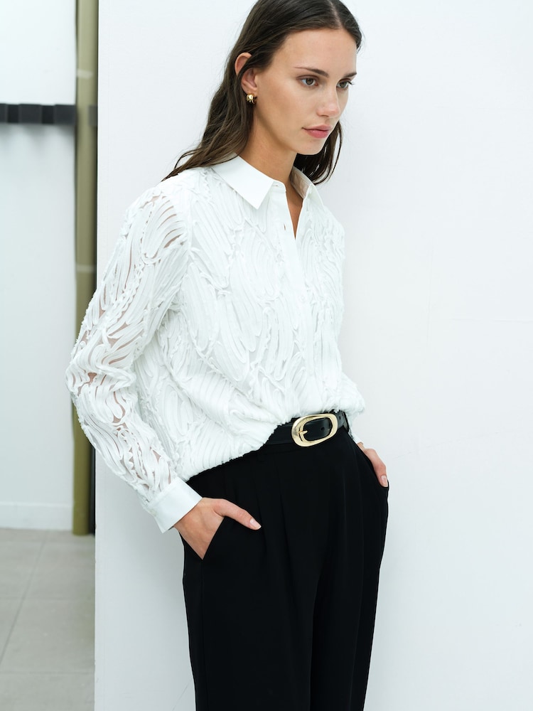 French Connection White Margot Textured Shirt - Image 1 of 6 French Connection White Margot Textured Shirt - Image 1 of 6