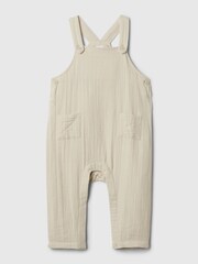 Gap Beige Brannan Bear Crinkle Cotton Square Neck Baby Dungarees (Newborn-24mths) - Image 1 of 2