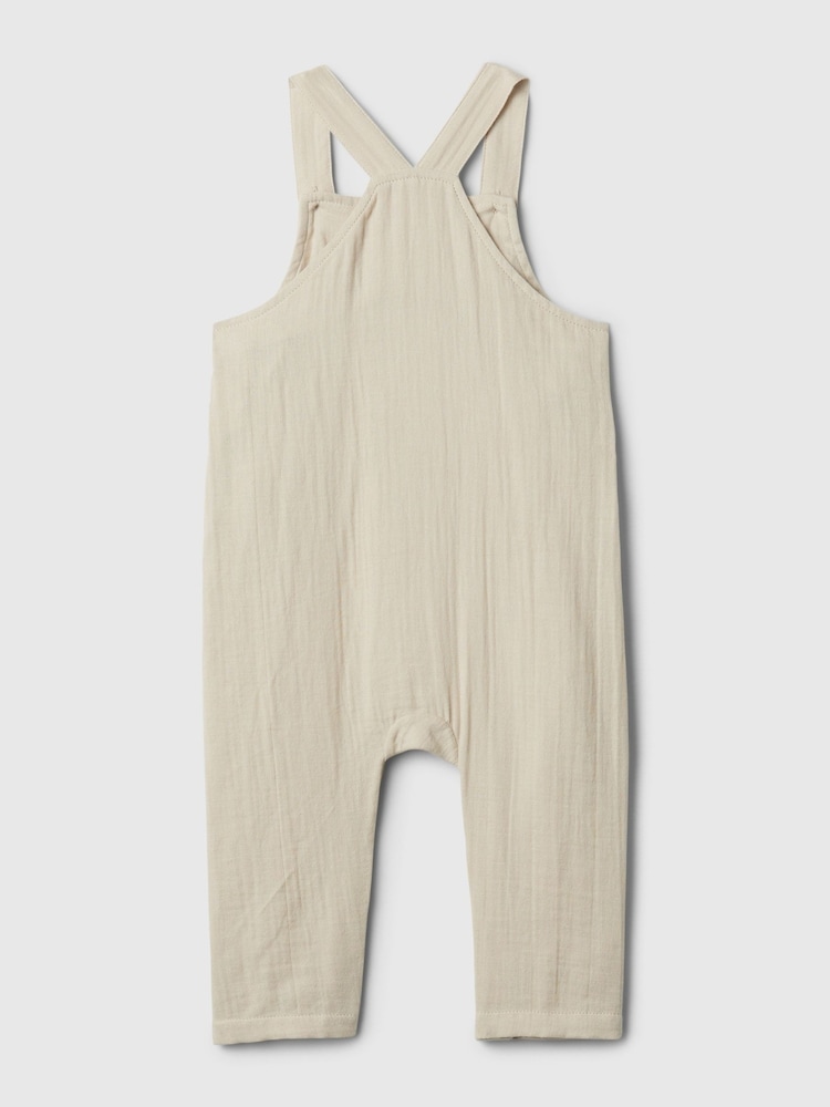 Gap Beige Brannan Bear Crinkle Cotton Square Neck Baby Dungarees (Newborn-24mths) - Image 2 of 2 Gap Beige Brannan Bear Crinkle Cotton Square Neck Baby Dungarees (Newborn-24mths) - Image 2 of 2