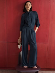 French Connection Blue Erma Pinstripe Wide Leg Trousers - Image 1 of 9