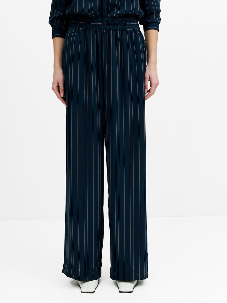 French Connection Blue Erma Pinstripe Wide Leg Trousers - Image 2 of 9 French Connection Blue Erma Pinstripe Wide Leg Trousers - Image 2 of 9