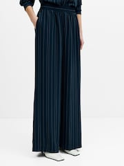 French Connection Blue Erma Pinstripe Wide Leg Trousers - Image 4 of 9
