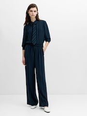 French Connection Blue Erma Pinstripe Wide Leg Trousers - Image 5 of 9