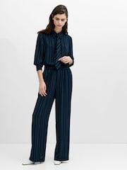 French Connection Blue Erma Pinstripe Wide Leg Trousers - Image 6 of 9