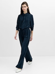 French Connection Blue Erma Pinstripe Wide Leg Trousers - Image 7 of 9