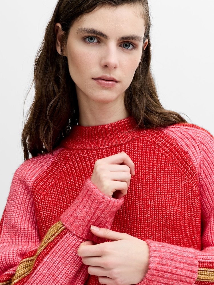 French Connection Red Kessy Tri Colour Raglan Jumper - Image 2 of 5 French Connection Red Kessy Tri Colour Raglan Jumper - Image 2 of 5