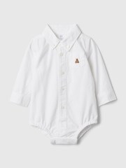 Gap White Brannan Bear Oxford Long Sleeve Bodysuit (Newborn-24mths) - Image 1 of 3