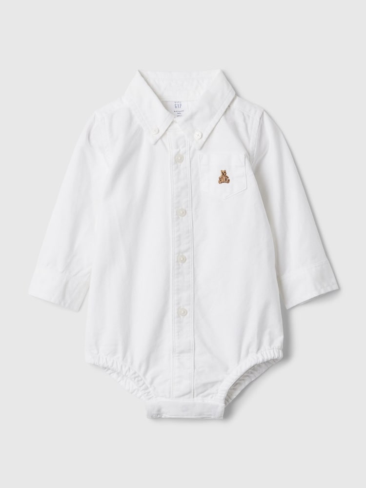 Gap White Brannan Bear Oxford Long Sleeve Bodysuit (Newborn-24mths) - Image 1 of 3