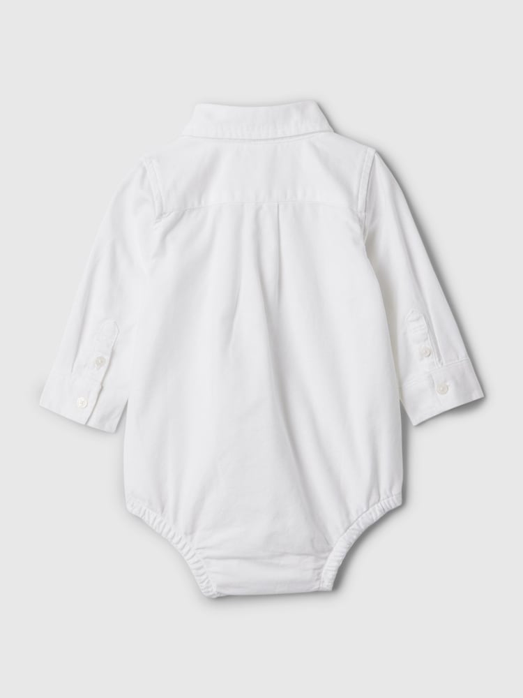 Gap White Brannan Bear Oxford Long Sleeve Bodysuit (Newborn-24mths) - Image 2 of 3
