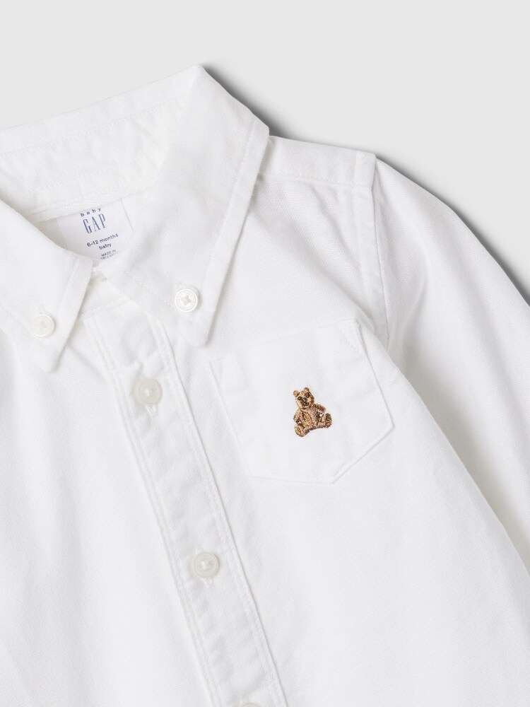 Gap White Brannan Bear Oxford Long Sleeve Bodysuit (Newborn-24mths) - Image 3 of 3