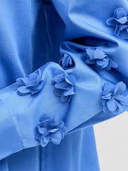 French Connection Blue Alexis Cotton 3D Flower Pleated Back Shirt - Image 2 of 6