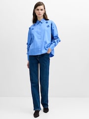 French Connection Blue Alexis Cotton 3D Flower Pleated Back Shirt - Image 4 of 6