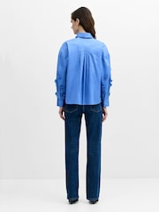 French Connection Blue Alexis Cotton 3D Flower Pleated Back Shirt - Image 5 of 6