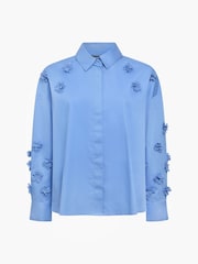 French Connection Blue Alexis Cotton 3D Flower Pleated Back Shirt - Image 6 of 6