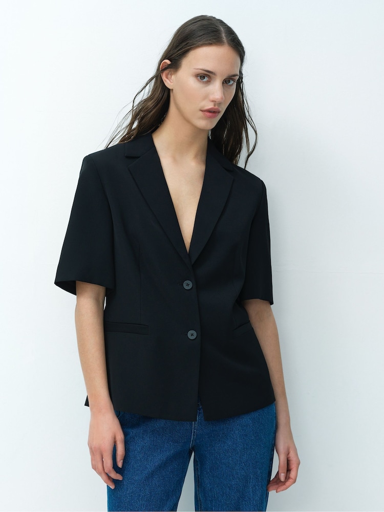 French Connection Black Vinnie Suiting Short Sleeve Blazer - Image 1 of 6