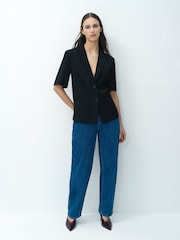 French Connection Black Vinnie Suiting Short Sleeve Blazer - Image 4 of 6
