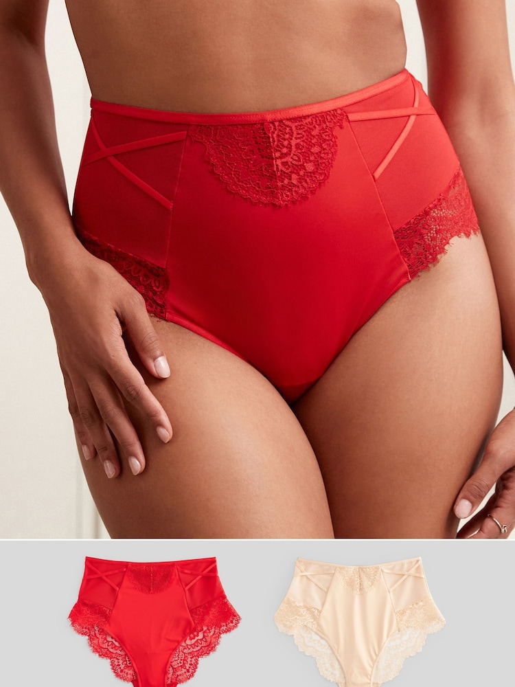 Rot/Neutral - Figurformende Spitzenslips, 2er-Pack - Bild 1 von 8 Rot/Neutral - Figurformende Spitzenslips, 2er-Pack - Bild 1 von 8
