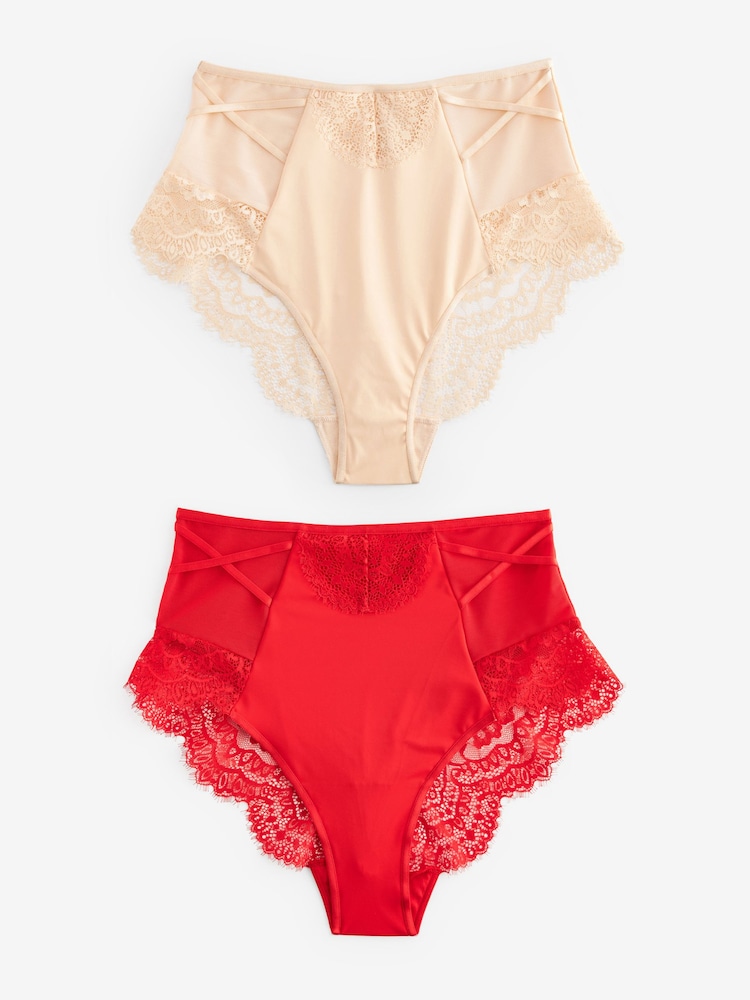 Roșu/neutru - Set de 2 perechi de chiloți din dantelă pentru controlul abdomenului - Imaginea 6 din 6