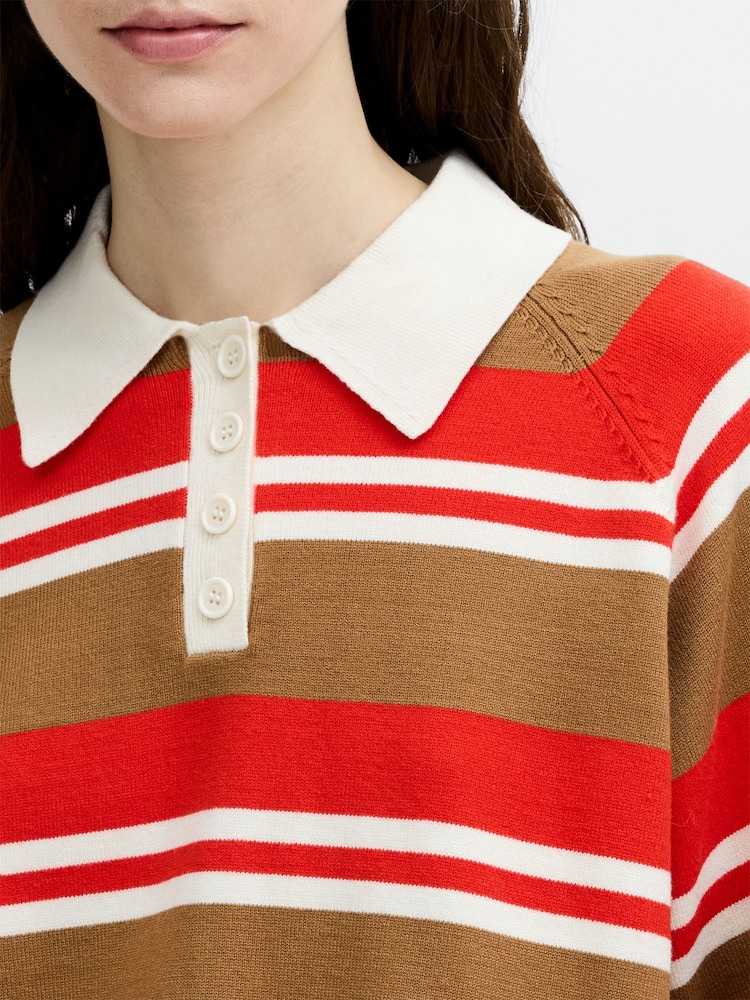 French Connection Brown Yaz Stripe Polo Shirt - Image 2 of 6