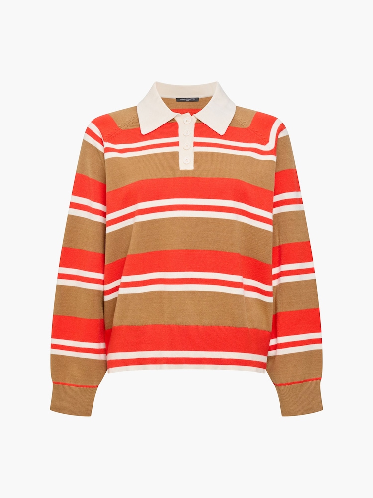 French Connection Brown Yaz Stripe Polo Shirt - Image 6 of 6