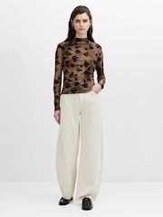French Connection Black Tia Rose Mesh Velvet Burnout Top - Image 2 of 5