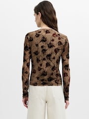 French Connection Black Tia Rose Mesh Velvet Burnout Top - Image 3 of 5