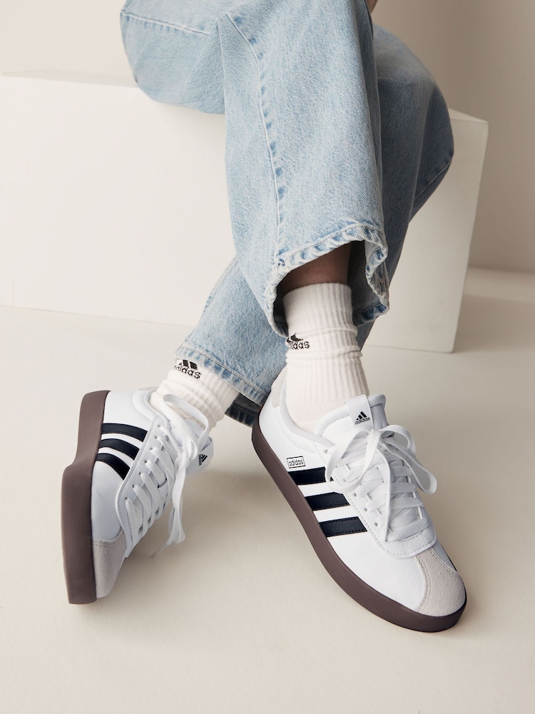 adidas White/Black VL Court 3.0 Trainers - Image 1 of 9