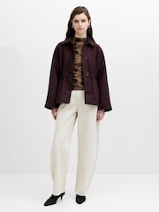 French Connection Brown Laney Suedette Blouson Short Coat - Image 4 of 6