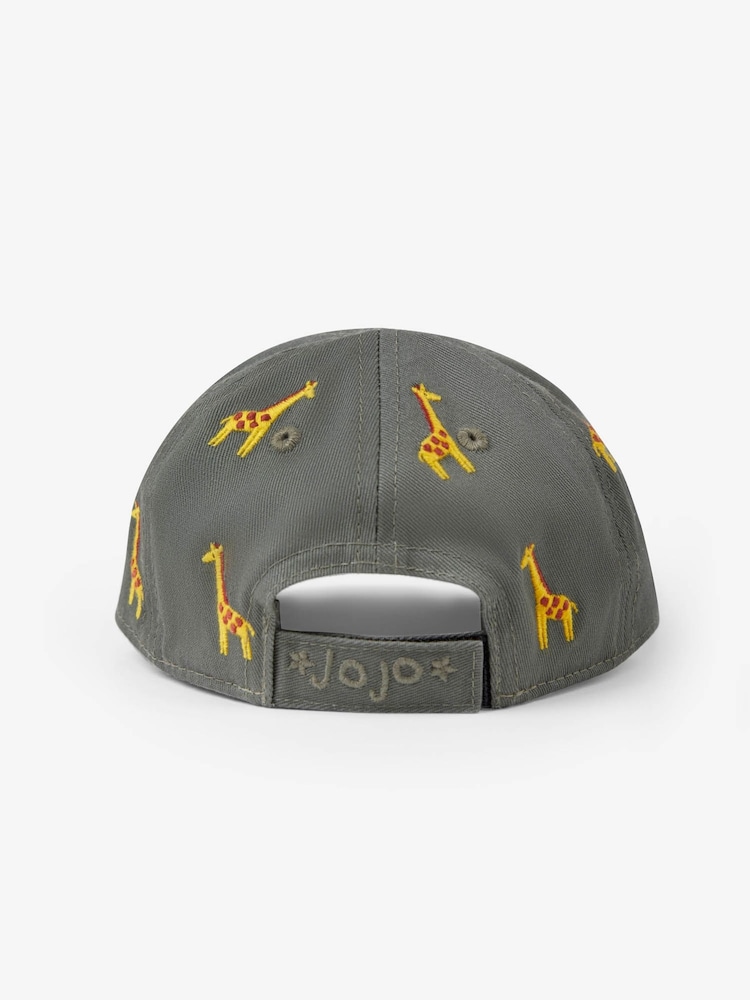 JoJo Maman Bébé Khaki Boys' Giraffe Embroidered Baseball Cap - Image 3 of 3
