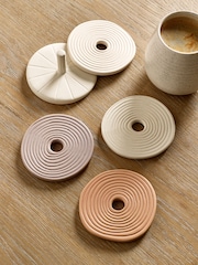 Set of 4 Natural Sculptural Ceramic Coasters - Image 2 of 5