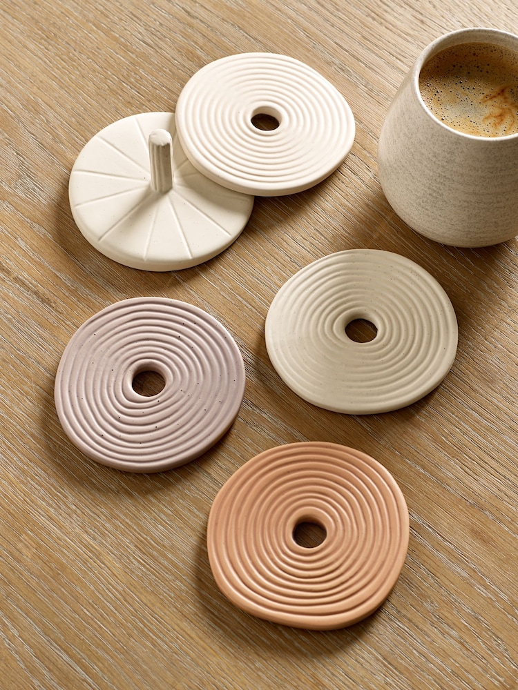 Set of 4 Natural Sculptural Ceramic Coasters - Image 2 of 5