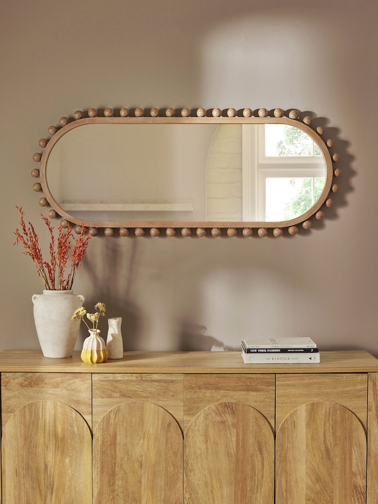 Light Natural Wood Bobbin Full Length Wall Mirror - Image 1 of 7