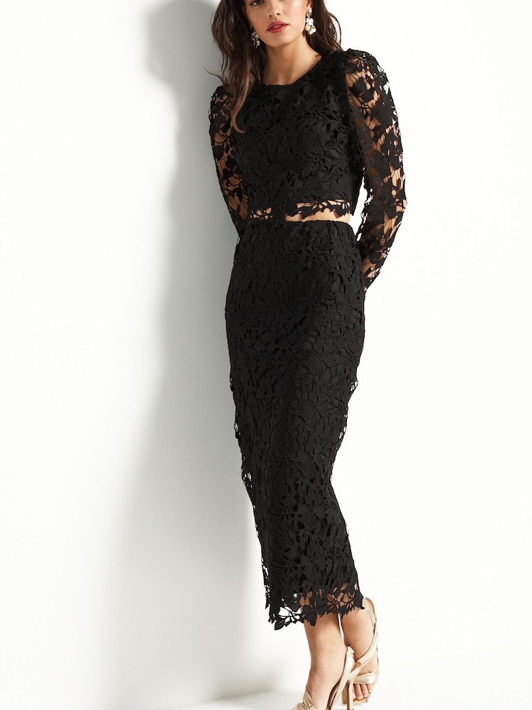 Black Lace Co-Ord Midi Skirt - Image 1 of 6
